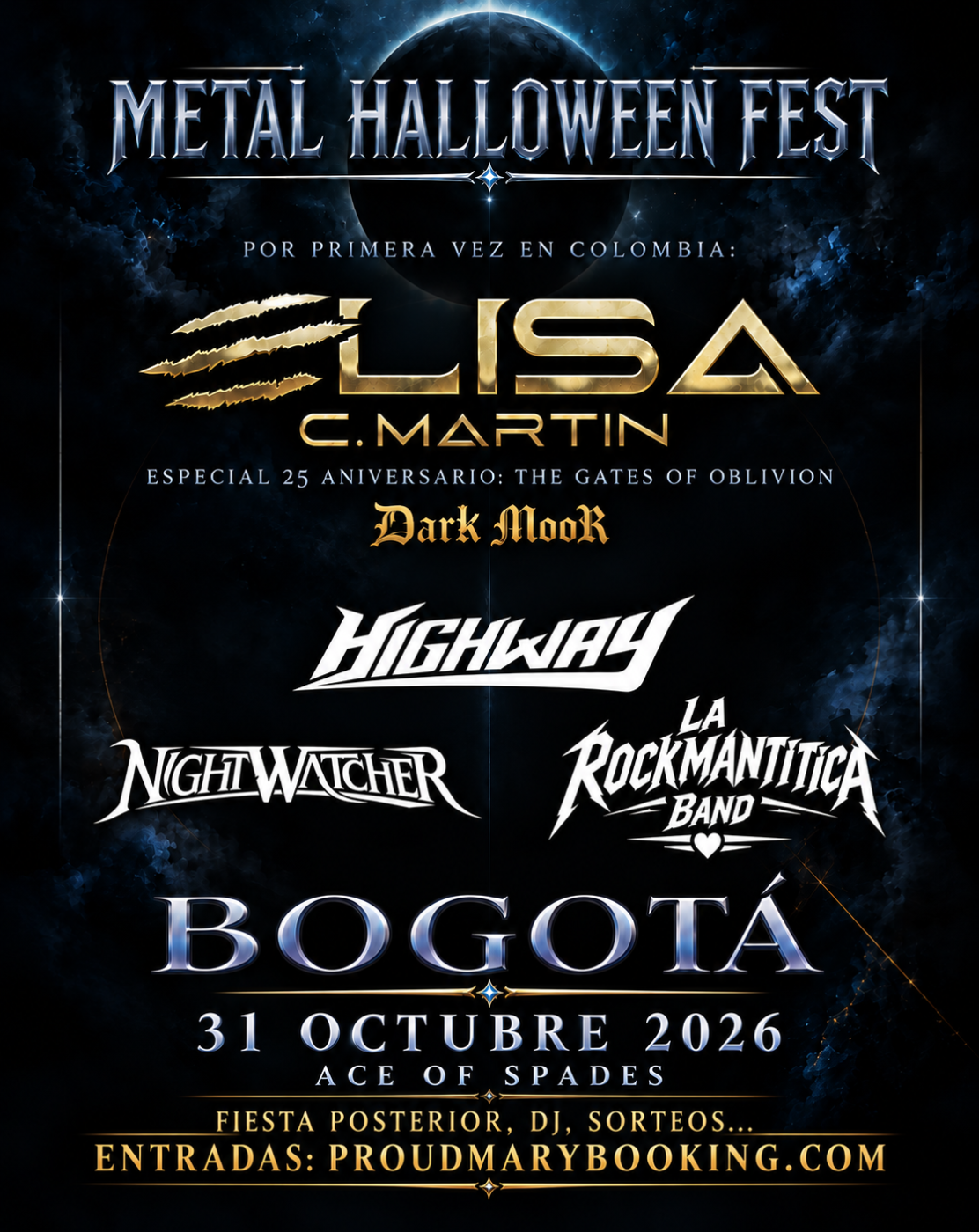 Afiche del Metal Halloween Fest Bogotá 2026 con Elisa C. Martín