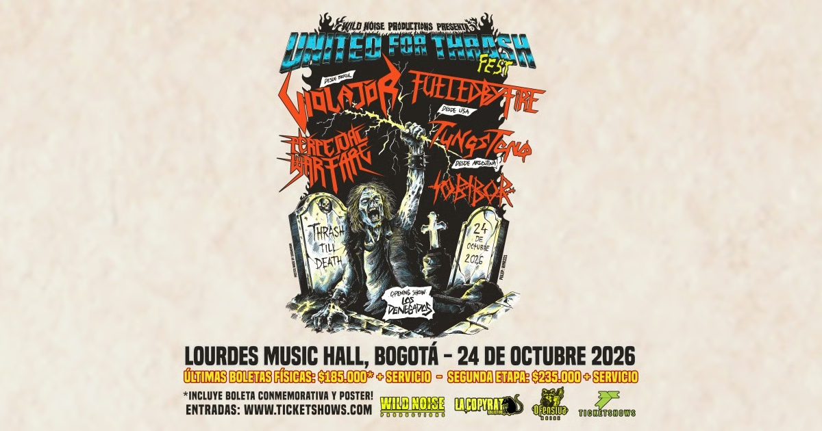 Afiche de United for Thrash Fest en el Lourdes Music Hall de Bogotá