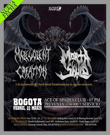 Malevolent Creation y Morta Skuld en Bogotá Colombia