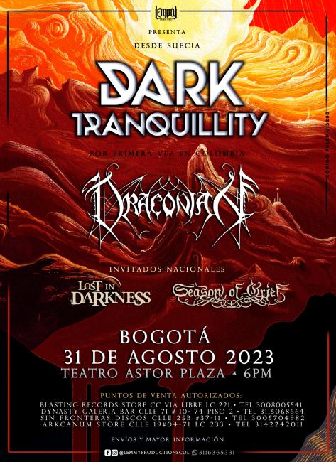 Flayer evento Dark Tranquillity & Draconian en Bogotá!