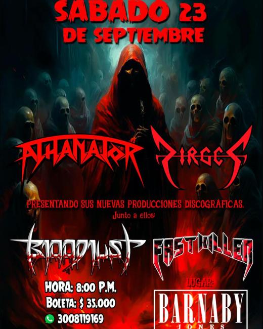 Flayer evento Athanator y Dirges en concierto