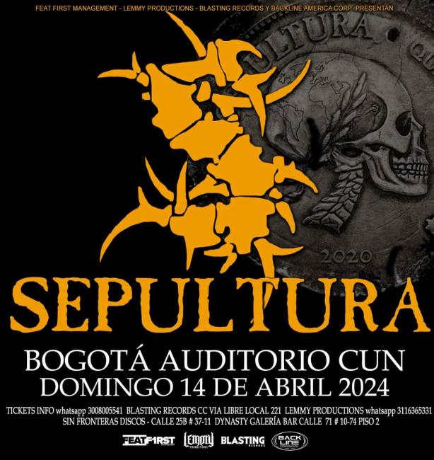 Flayer evento Sepultura en Bogotá