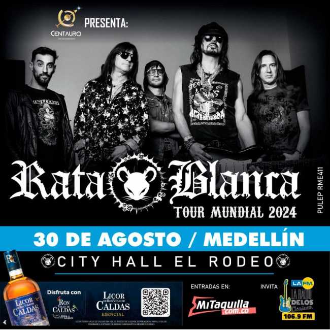 Flayer evento Rata Blanca en Medellín 2024
