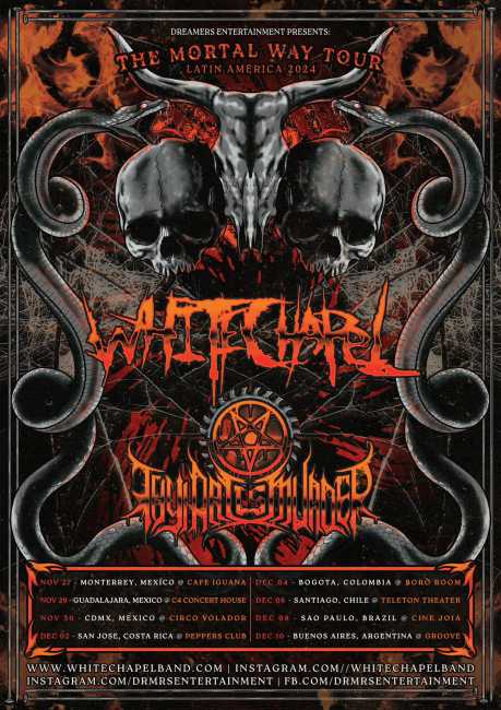 Flayer evento WHITECHAPEL + THY ART IS MURDER en Colombia