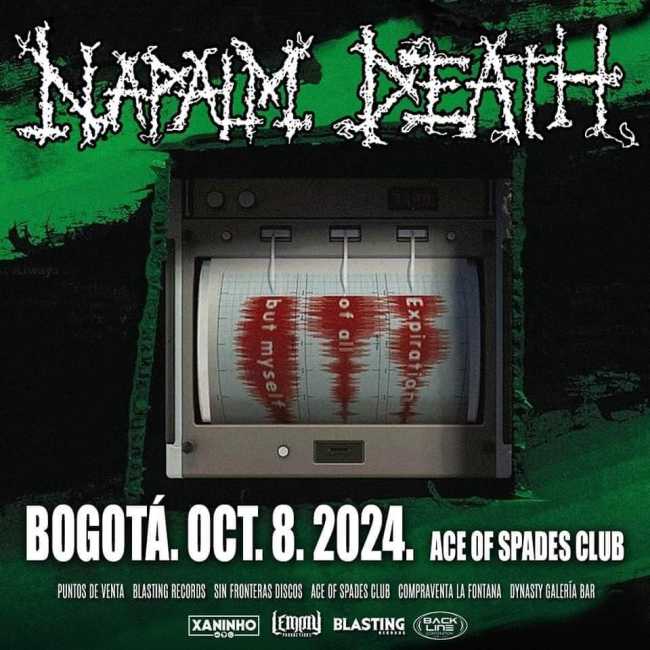 Flayer evento NAPALM DEATH en Bogotá