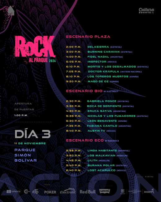 Flayer evento Rock al Parque 2024 Día 3