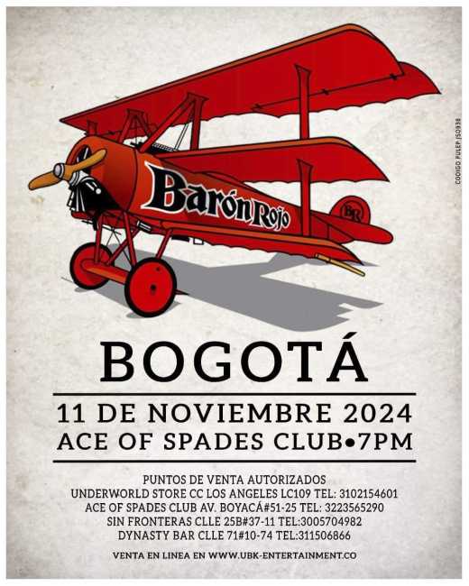 Flayer evento Barón Rojo en Bogotá