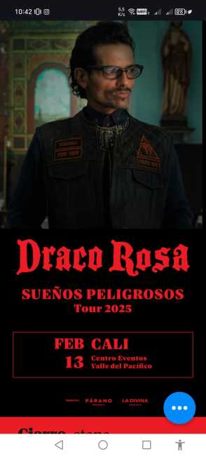 Flayer evento Draco Rosa en Cali