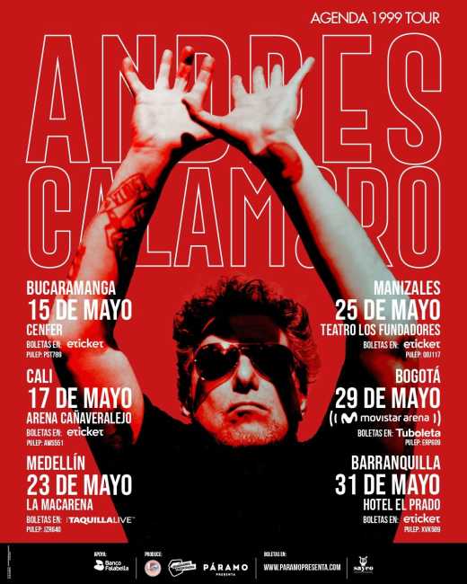 Flayer evento ANDRES CALAMARO AGENDA 1990 TOUR - Cali