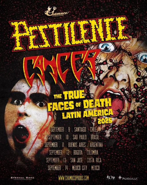 Flayer evento PESTILENCE Y CANCER EN COLOMBIA