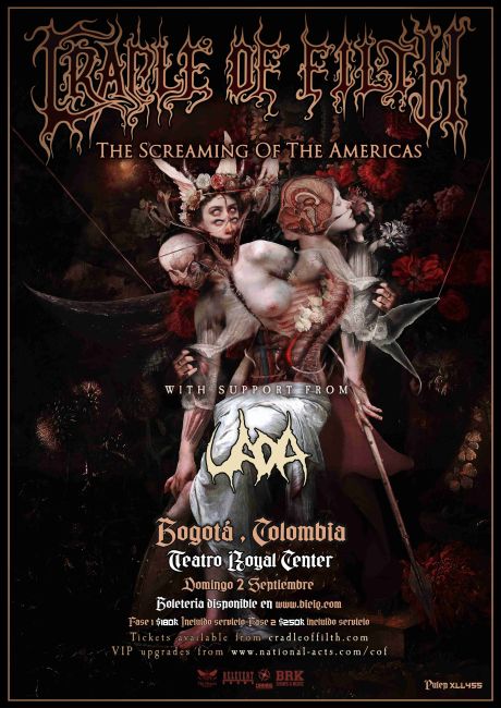 Flayer evento CRADLE OF FILTH + UADA en Colombia 2025