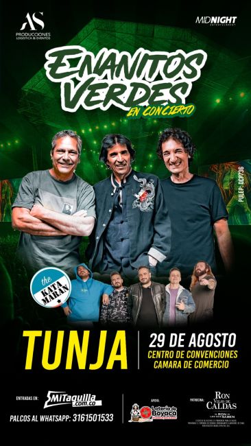 Flayer evento ENANITOS VERDES LLEGA A TUNJA EN CONCIERTO