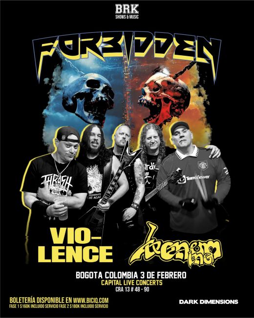 Flayer evento FORBIDDEN + VIO-LENCE + VENOM INC en Bogotá