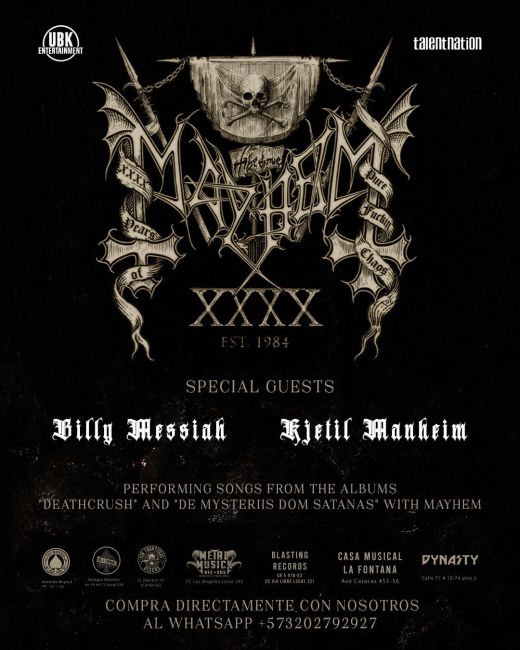Flayer evento MAYHEM EN COLOMBIA – 40 AÑOS DE BLACK METAL
