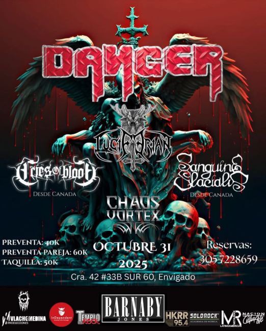 Flayer evento Danger junto a Cries Of Blood & Sanguine Glacialis en Medellin
