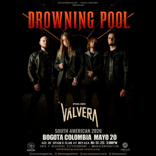 Flayer evento DROWNING POOL EN BOGOTA