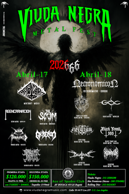 Flayer evento Viuda Negra Metal Fest 2026 - Dia 1